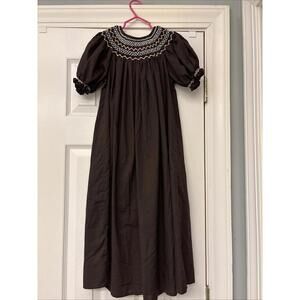 Mom And Me Smocked Brown With Pearls Dress. Size 8. Fall Casual School Church.